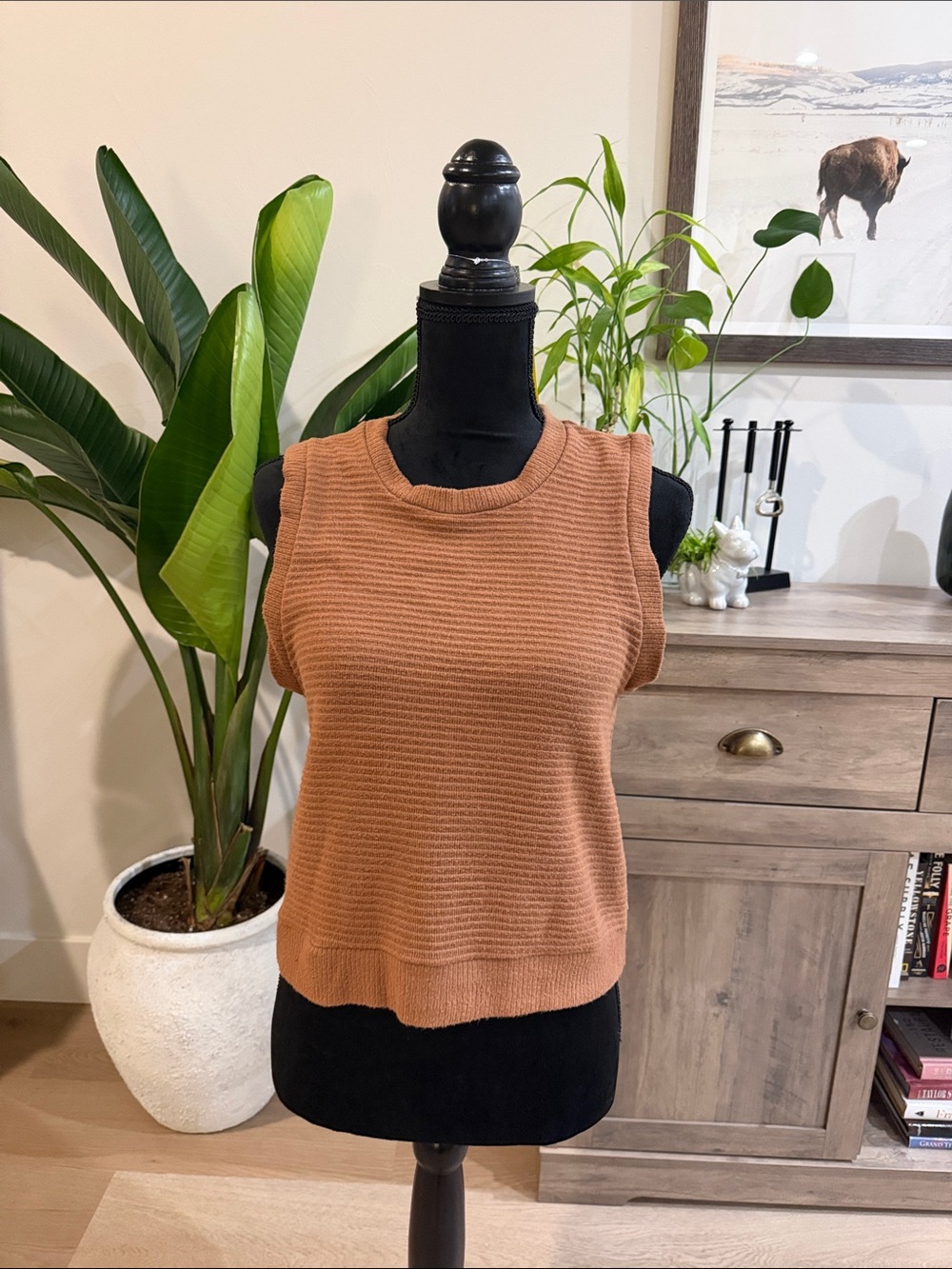 Brixton Ribbed Knit Sleeveless Tank in Rust Brown